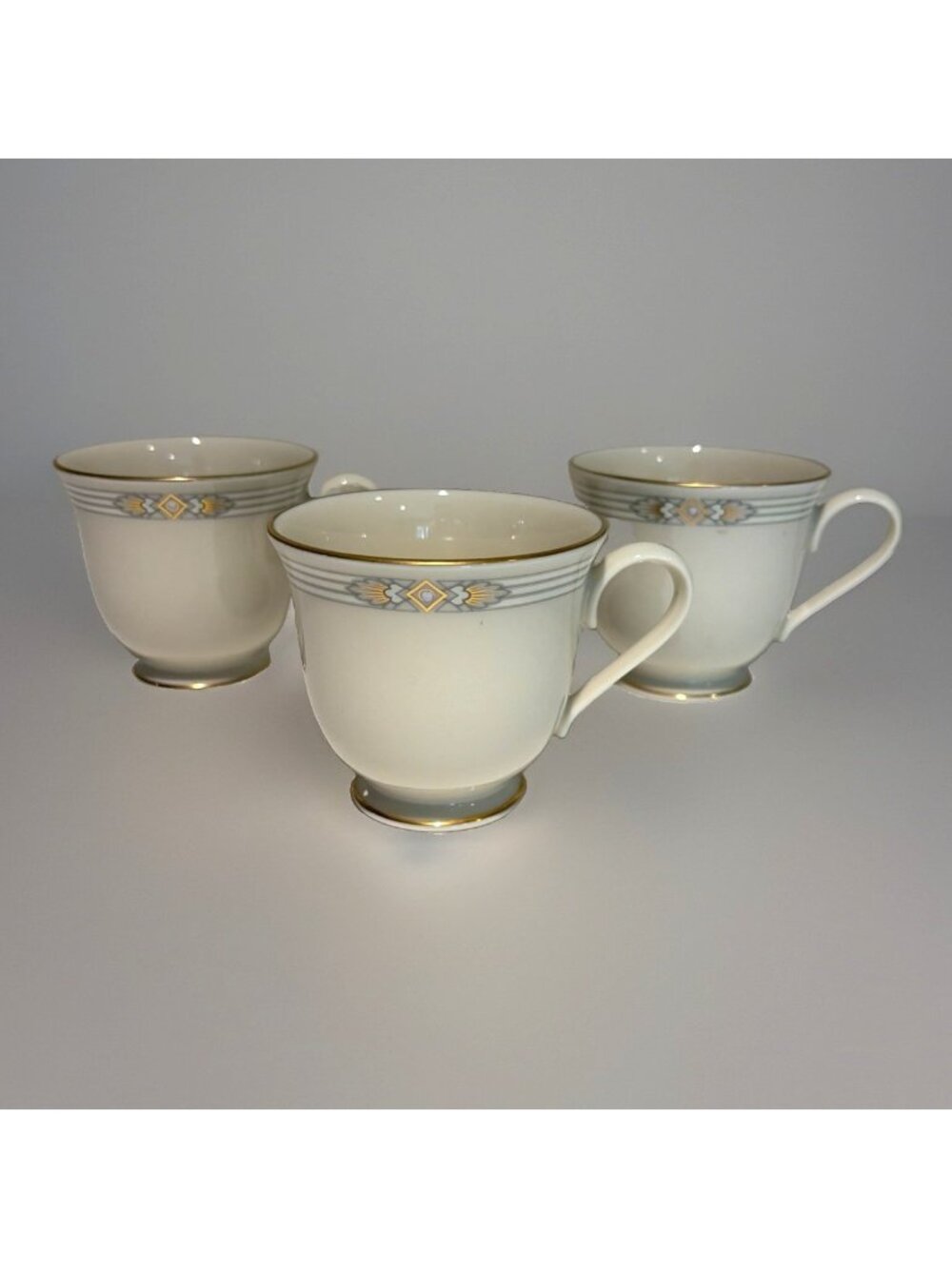 Lenox Metropolitan Collection Firelight Tea Cups Made In USA Gold Trim Set of 3